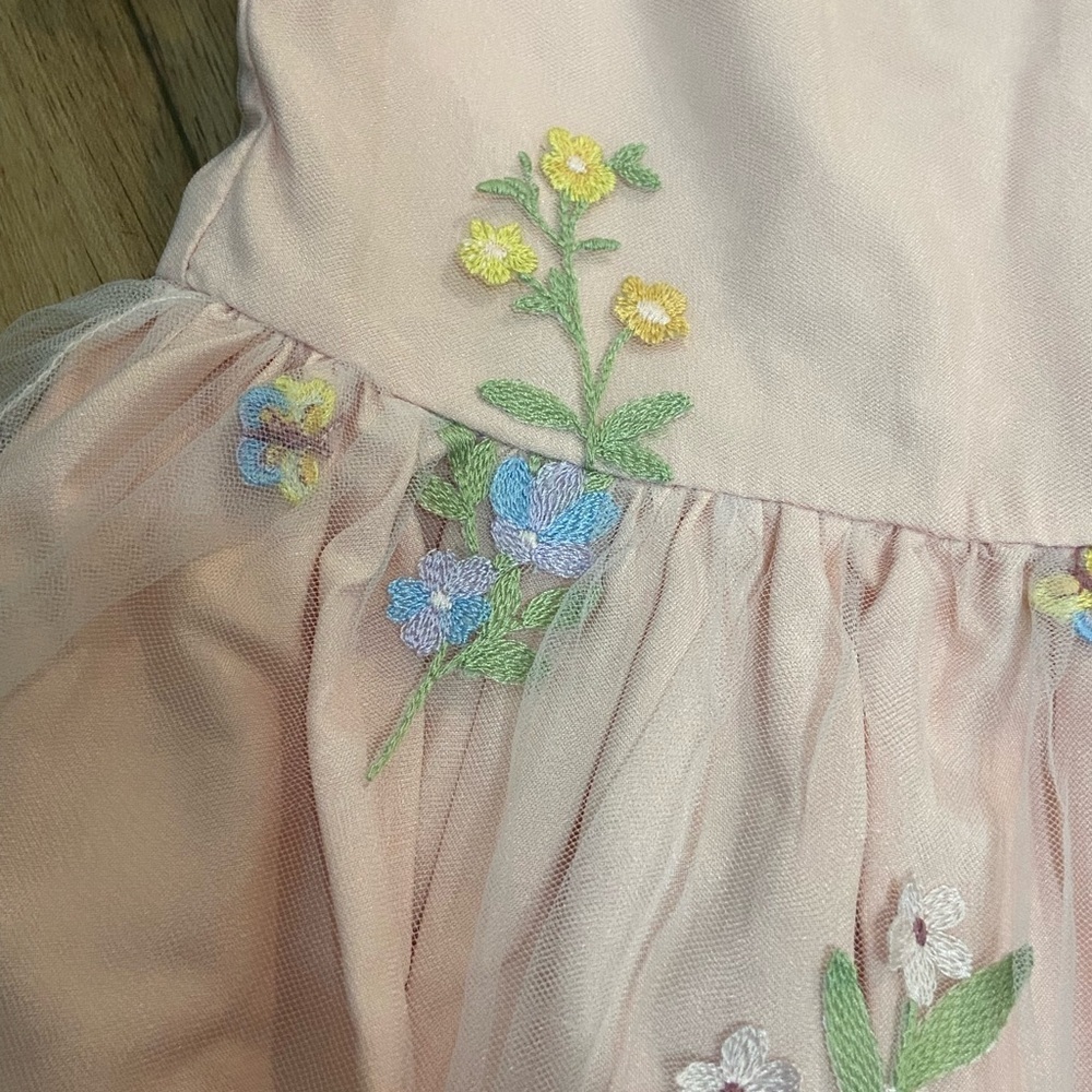 Rare Editions girls flutter sleeve sheer overlay floral embroidered dress 4T - Picture 8 of 8